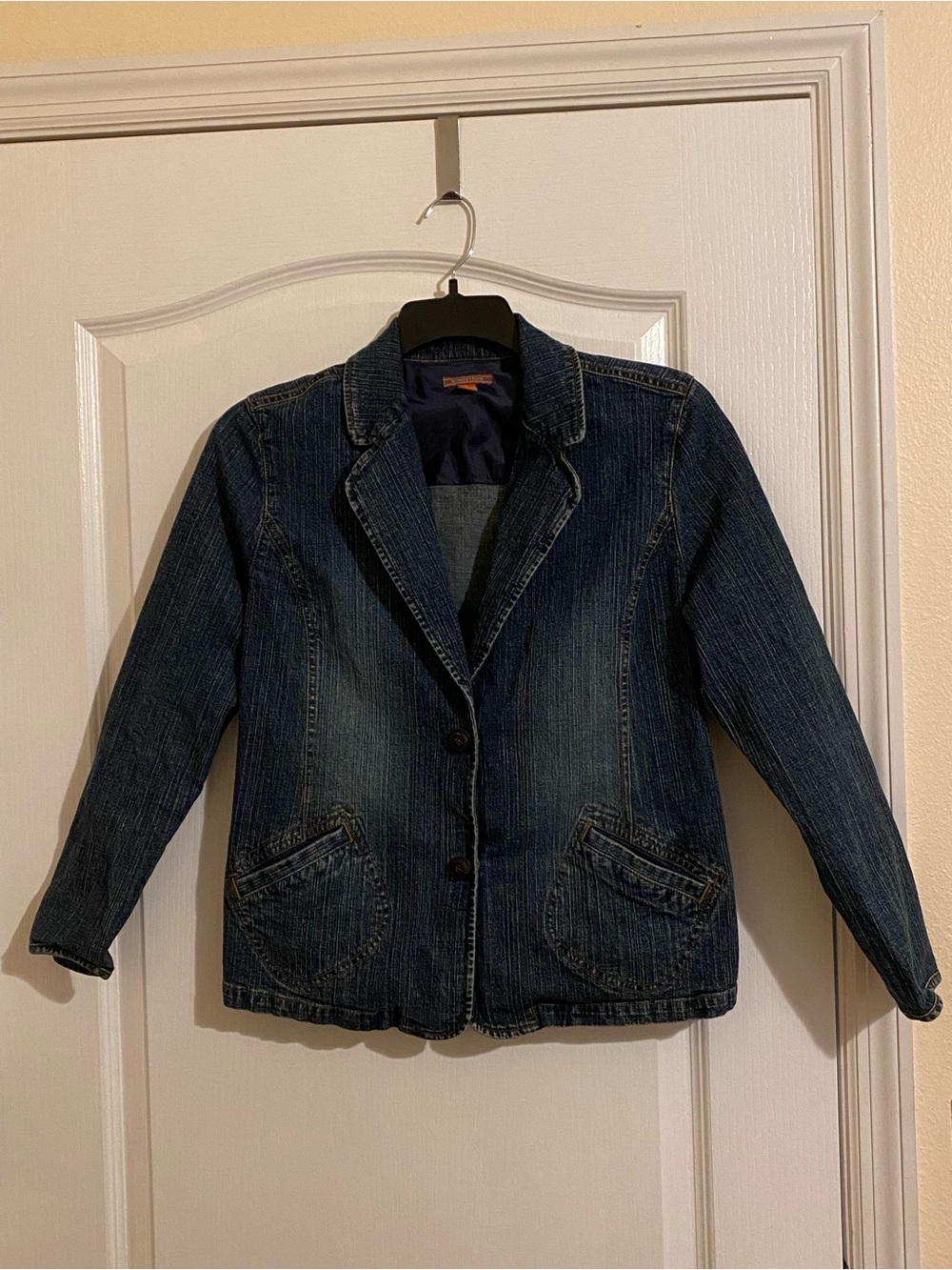 Nordstrom Blue stretch denim blazer jean jacket women’s size Large